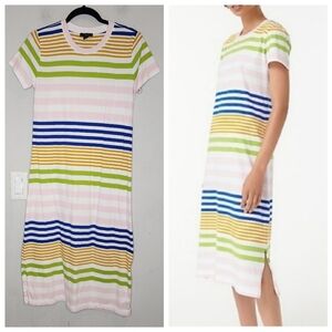 J. Crew T-shirt Midi Dress Multicolored  Stripes Short Sleeves 100% Cotton Sz M